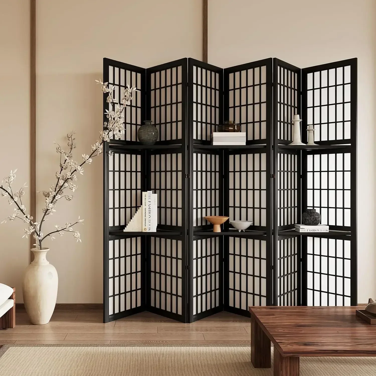 Shoji Screen Divider - Divisorio Portatile Pieghevole a 6 Pannelli,